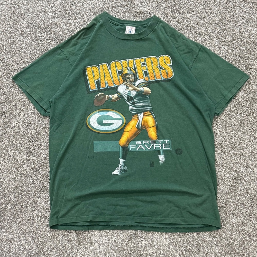 Vintage 90s Brett‎ Favre Cartoon Art T-Shirt Packers Delta Single Stitch Mens XL